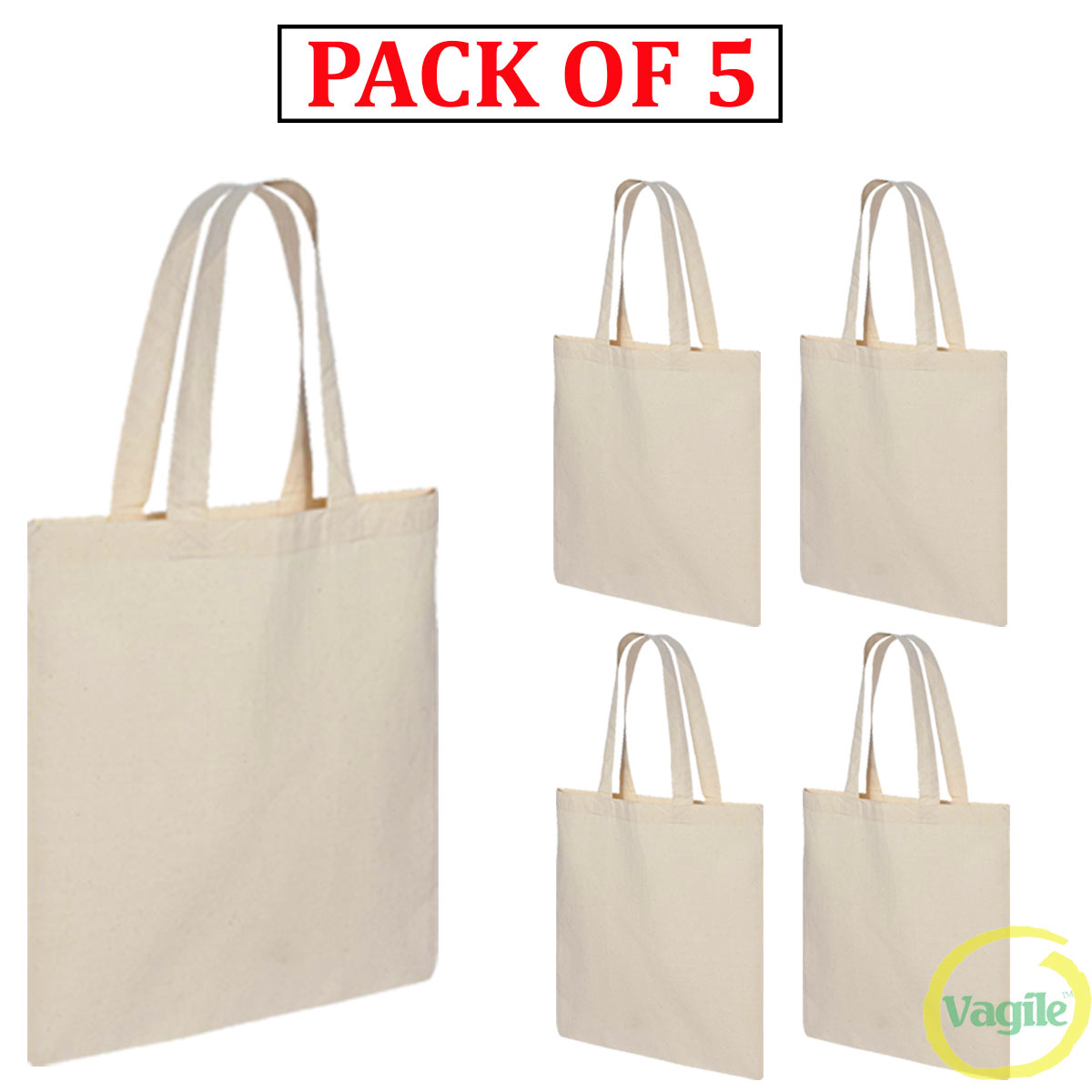 Pack of 5 Cotton Tote shopping Bags Plain Eco Friendly 38cm x 42cm ...