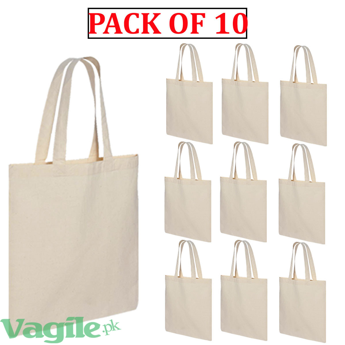 Pack of 10 Cotton Tote shopping Bags Plain Eco Friendly 38cm x 42cm ...